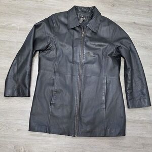 Vintage 90's Cherokee Womans Leather Jacket Sz Large Black Lined Full Zipper